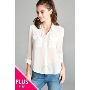 CURVY ROSE L/S FRONT POCKET CHIFFON TOP 3 PACK